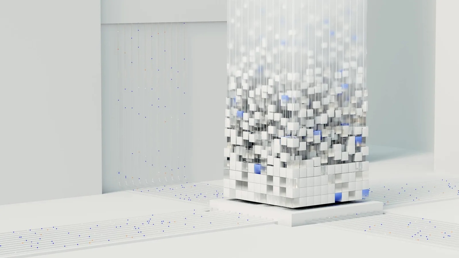 Abstract 3D render visualizing artificial intelligence and neural networks in digital form.